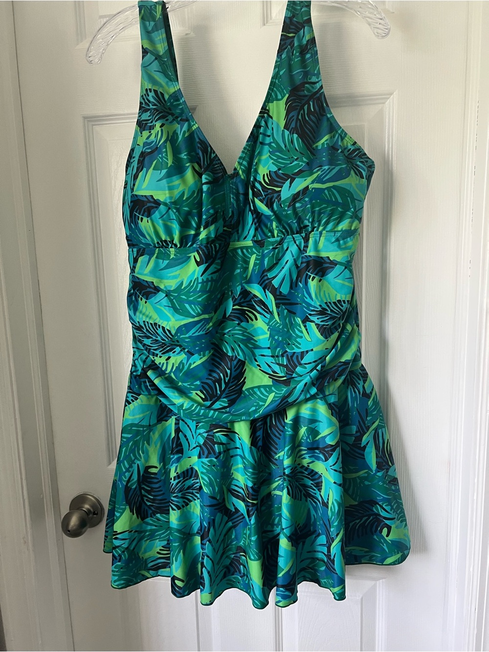 Tropical Green Leaf One-Piece Swimdress